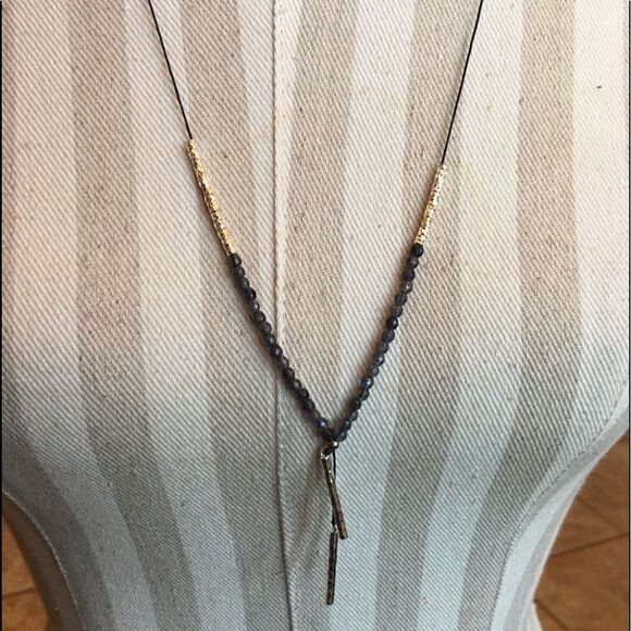 GORJANA LONG Black Onyx Hammered Bead Necklace! - Picture 1 of 9